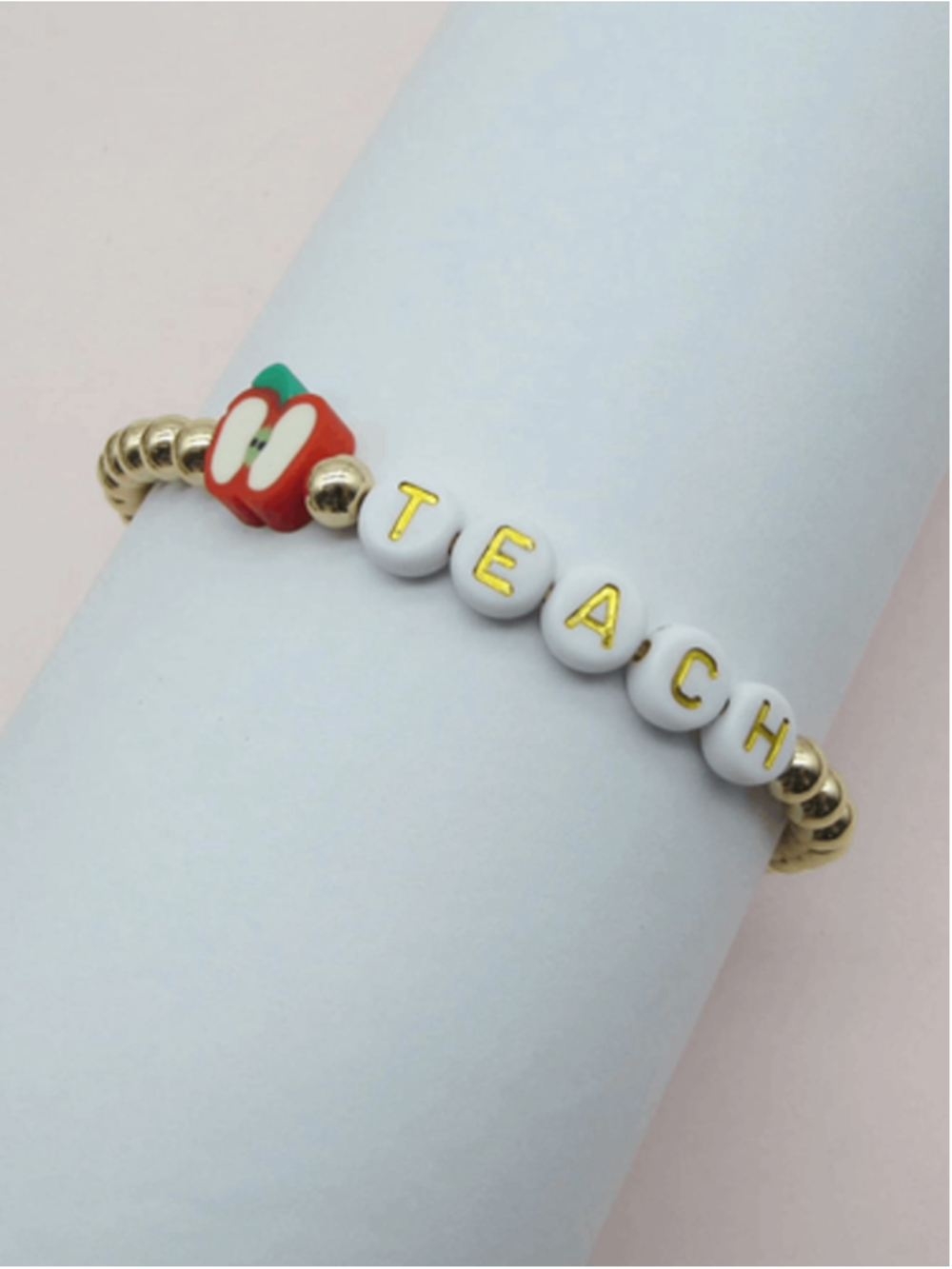 "Teach" Teacher Gold Beaded Bracelet